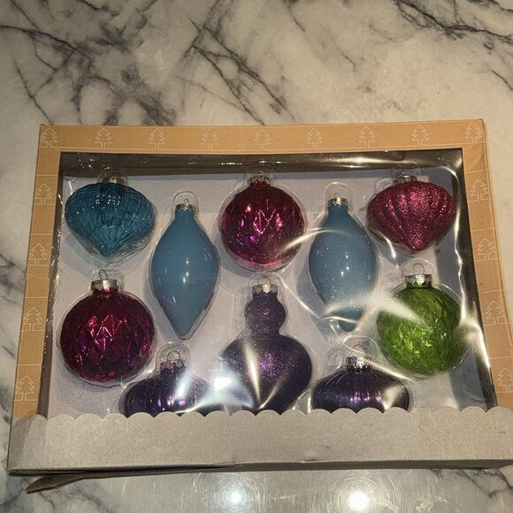 NEW 2014 Target Wondershop 10 Glass Ornaments Royal Purple Pink Glitter Teardrop - Picture 9 of 11